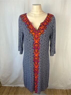 Hatley Navy and White Patterned Dress with Contrast Trim